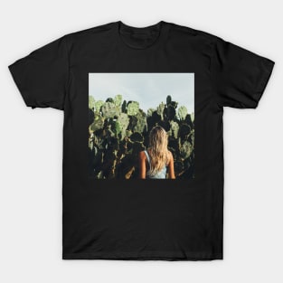 Young Blond Girl Standing in Front on Cacti T-Shirt